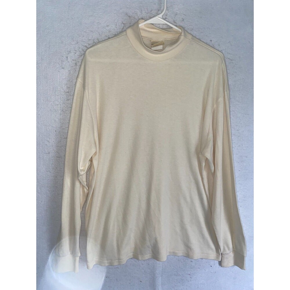 Vintage LL Bean Turtleneck Shirt Men XL Beige Casual Long Sleeve Made In USA